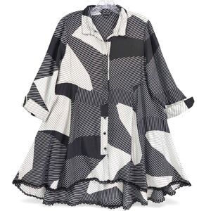 John Mark Womens Top Sz S Geometric Stripe Tunic Shirt Hi Low Hem Lace Trim